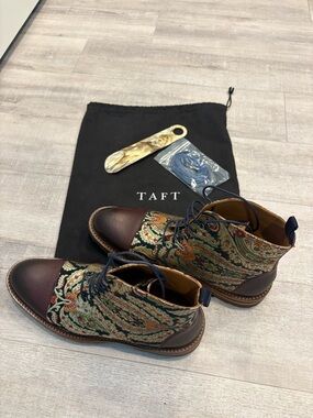 Taft Burgundy Leather & Paisley Fabric Chukka Boots (only worn once)